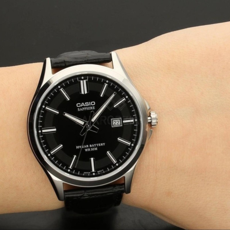 Чоловічий годинник Casio MTS-100L-1A з сапфіровим склом та шкіряним ремінцем