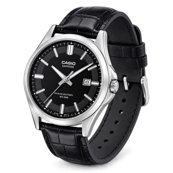Чоловічий годинник Casio MTS-100L-1A з сапфіровим склом та шкіряним ремінцем