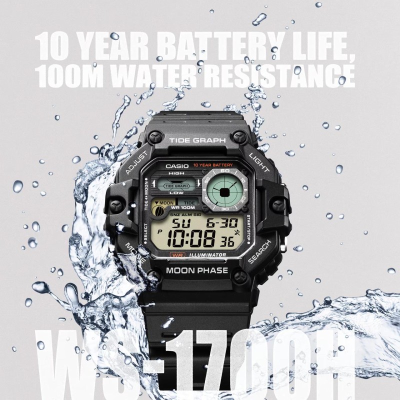 Чоловічий годинник Casio WS-1700H-1A спортивний з електронним циферблатом та водозахистом 10 ATM
