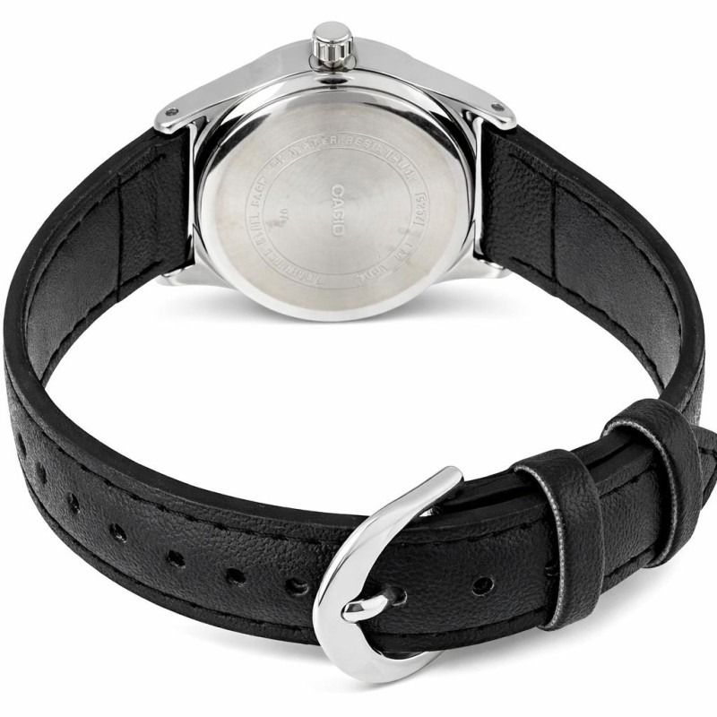 Жіночий годинник Casio LTP-V006L-1B2U з календарем на чорному шкіряному ремінці