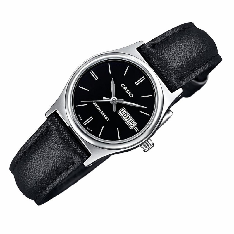 Жіночий годинник Casio LTP-V006L-1B2U з календарем на чорному шкіряному ремінці