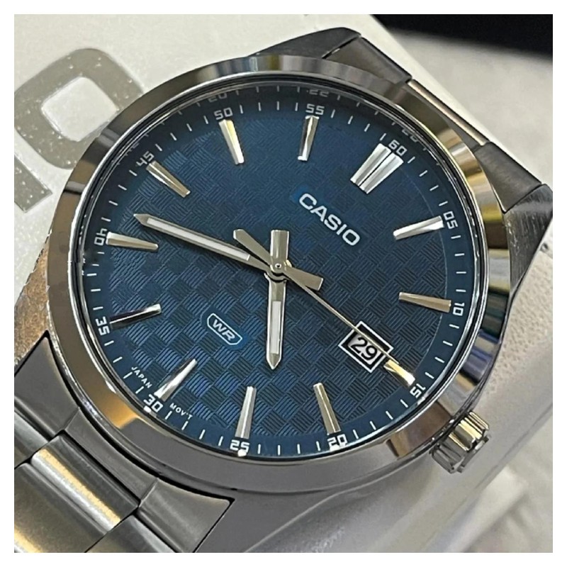 Мужские часы Casio MTP-VD03D-2A2 с синим циферблатом и минеральным стеклом
