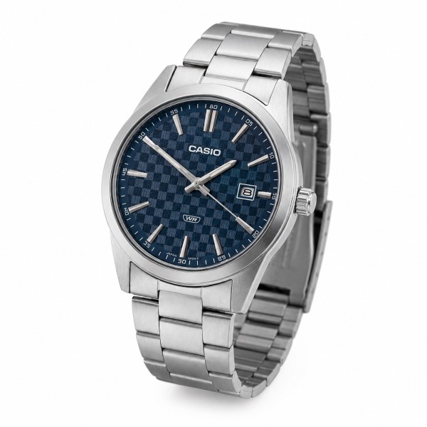 Мужские часы Casio MTP-VD03D-2A2 с синим циферблатом и минеральным стеклом