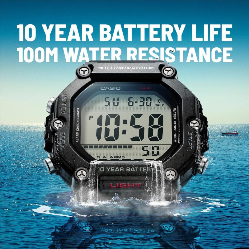 Мужские часы Casio AE-1600H-1A — Спортивные электронные часы с водозащитой 10 ATM