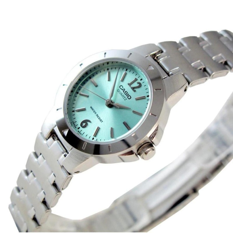 Жіночий годинник Casio LTP-1177A-3A Classic з бірюзовим циферблатом та сталевим браслетом