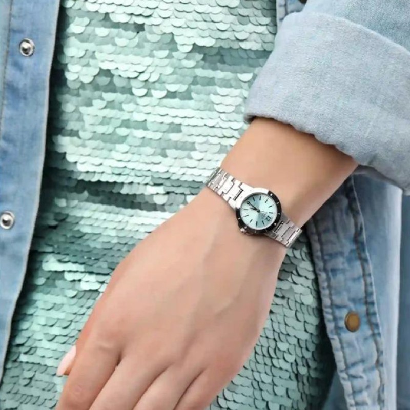 Жіночий годинник Casio LTP-1177A-3A Classic з бірюзовим циферблатом та сталевим браслетом