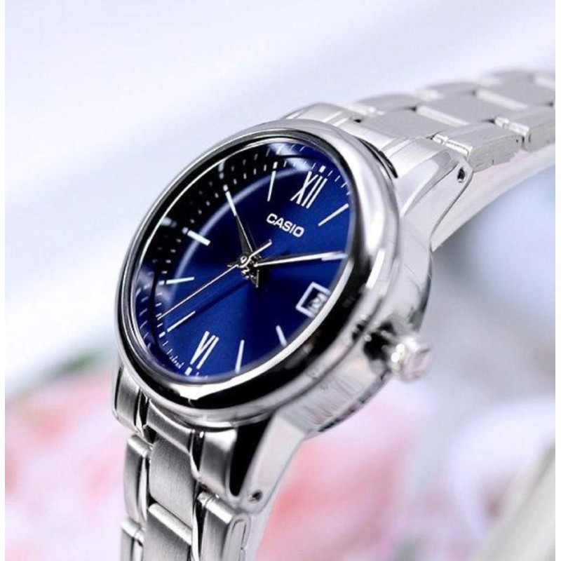 Жіночий годинник Casio LTP-V002D-2B3 Original з синім циферблатом та датою