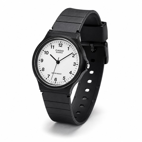 Чоловічий годинник Casio MQ-24-7B класичний з полімерним ремінцем та білим циферблатом