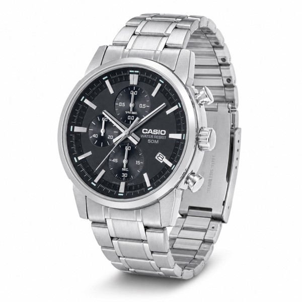 Чоловічий годинник Casio MTP-E510D-1A1 з хронографом та сталевим браслетом, Японія