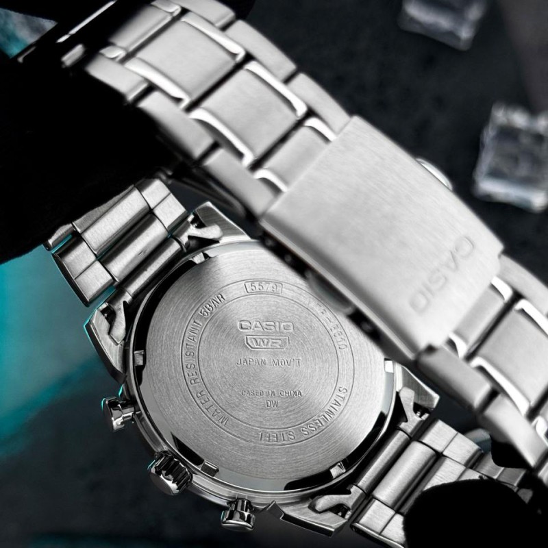 Мужские часы Casio MTP-E510D-7A — классический хронограф с минеральным стеклом и стальным браслетом