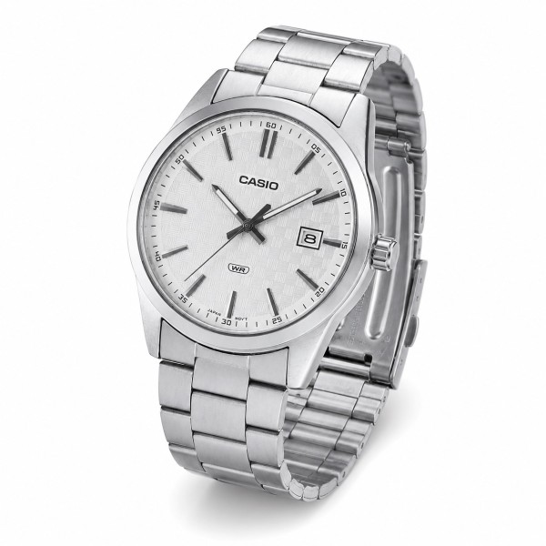 Мужские часы Casio MTP-VD03D-7A Classic с белым циферблатом и серебристым браслетом