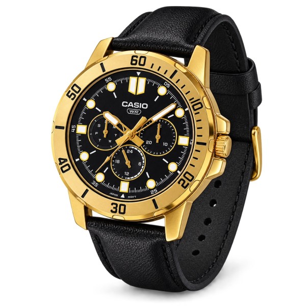 Чоловічий годинник Casio MTP-VD300GL-1E — класична модель з японським механізмом та шкіряним ремінцем