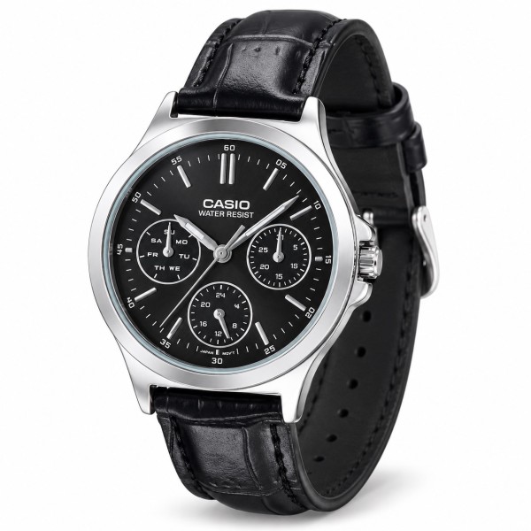 Жіночий годинник Casio LTP-V300L-1A у класичному стилі з чорним шкіряним ремінцем та мінеральним склом