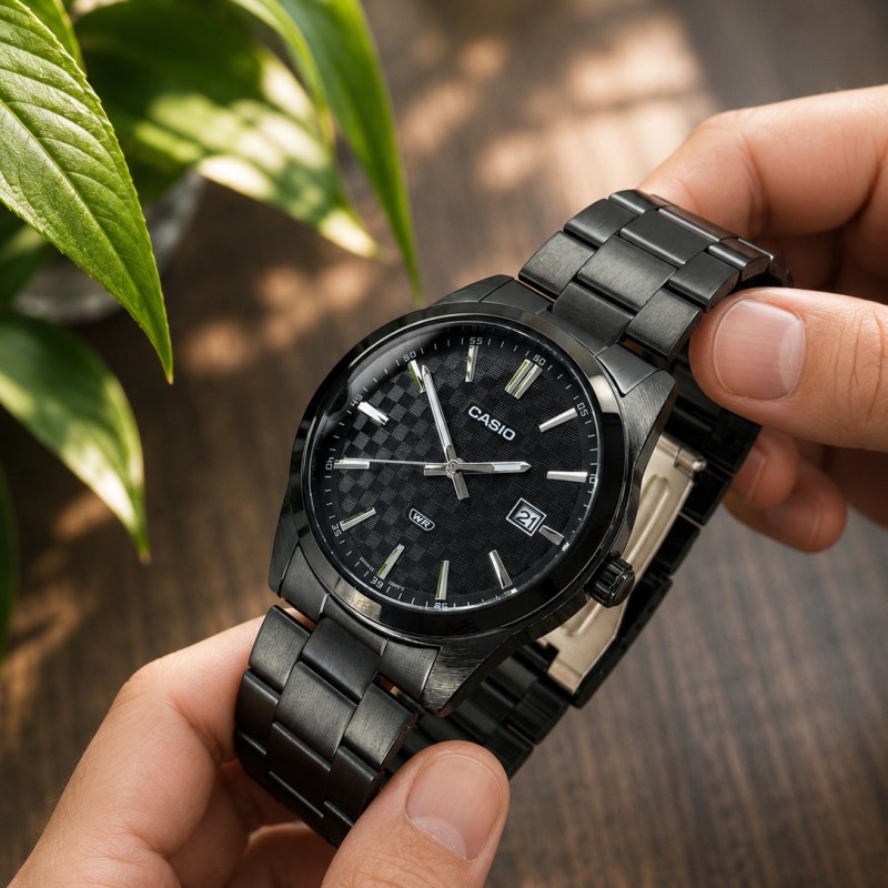 Мужские часы Casio MTP-VD03B-1A — Классические стальные часы с минеральным стеклом и датой