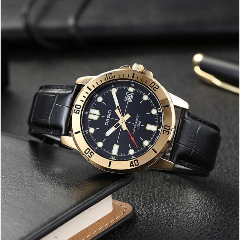 Чоловічий годинник Casio MTP-VD01GL-1E — Класичний стиль, золотистий корпус та шкіряний ремінець