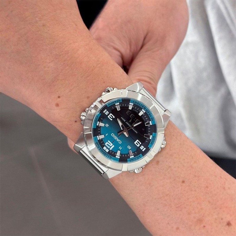 Мужские часы Casio AMW-870DA-2A2V со стальным браслетом и синим циферблатом