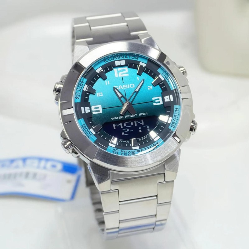 Мужские часы Casio AMW-870DA-2A2V со стальным браслетом и синим циферблатом