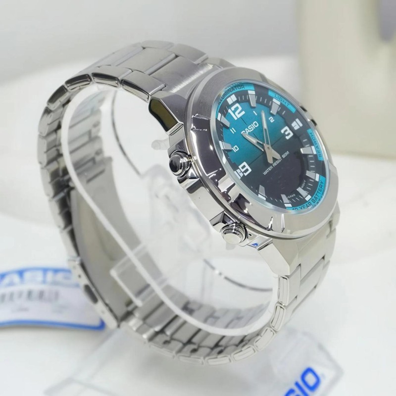 Мужские часы Casio AMW-870DA-2A2V со стальным браслетом и синим циферблатом