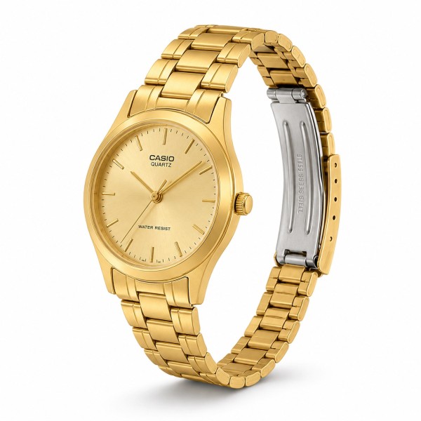 Жіночий годинник Casio LTP-1128N-9AR класичний золотистий з мінеральним склом та браслетом