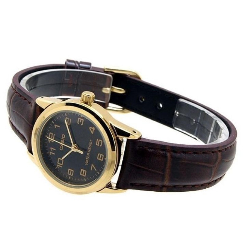 Жіночий годинник Casio LTP-V001GL-1BU у класичному стилі з золотистим корпусом та шкіряним ремінцем