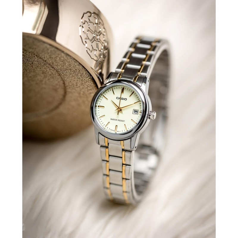 Женские часы Casio LTP-V002SG-9A – Классическая модель с минеральным стеклом и отображением даты