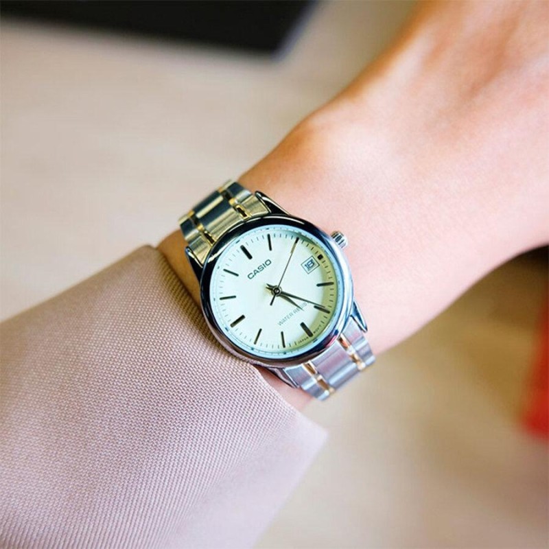 Женские часы Casio LTP-V002SG-9A – Классическая модель с минеральным стеклом и отображением даты