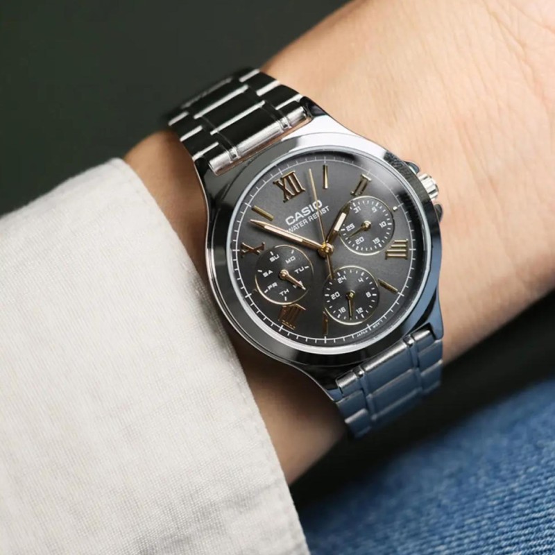 Жіночий годинник Casio LTP-V300D-1A2 класичний сталевий браслет з багатофункціональним циферблатом