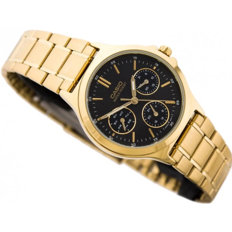 Жіночий годинник Casio LTP-V300G-1A з багатофункціональним циферблатом та золотистим покриттям