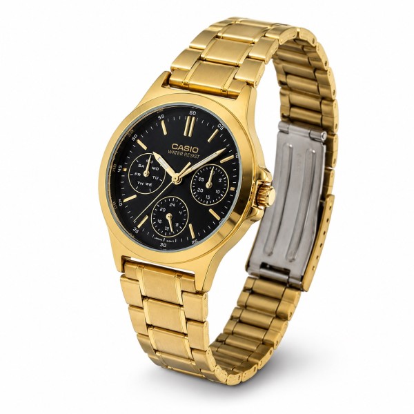 Жіночий годинник Casio LTP-V300G-1A з багатофункціональним циферблатом та золотистим покриттям
