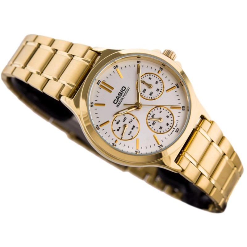 Жіночий годинник Casio LTP-V300G-7A — Класична модель у золотистому корпусі з білим циферблатом
