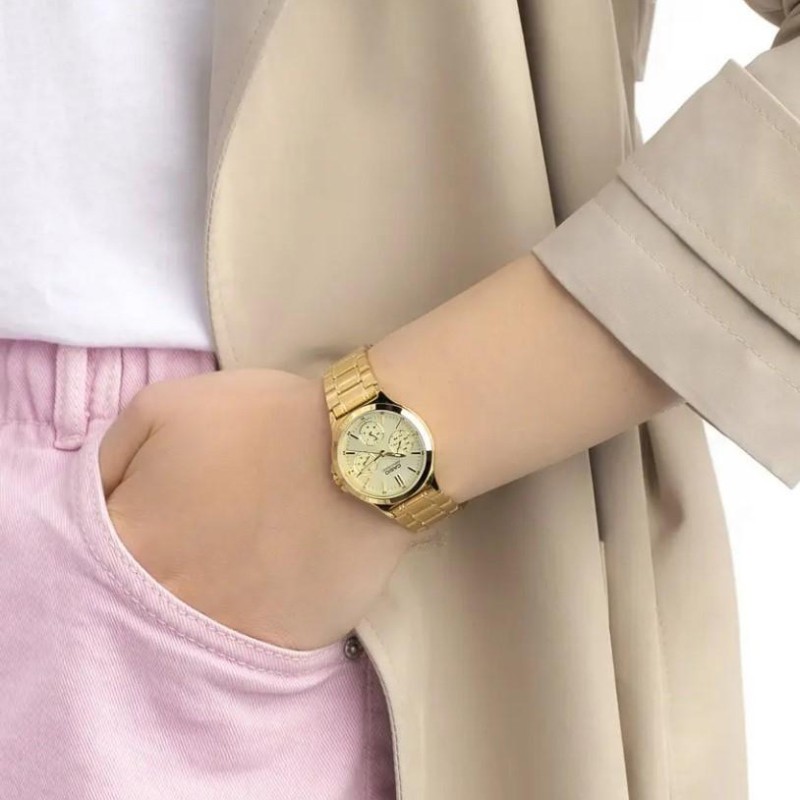 Жіночий годинник Casio LTP-V300G-9A золотистого кольору з багатофункціональним циферблатом