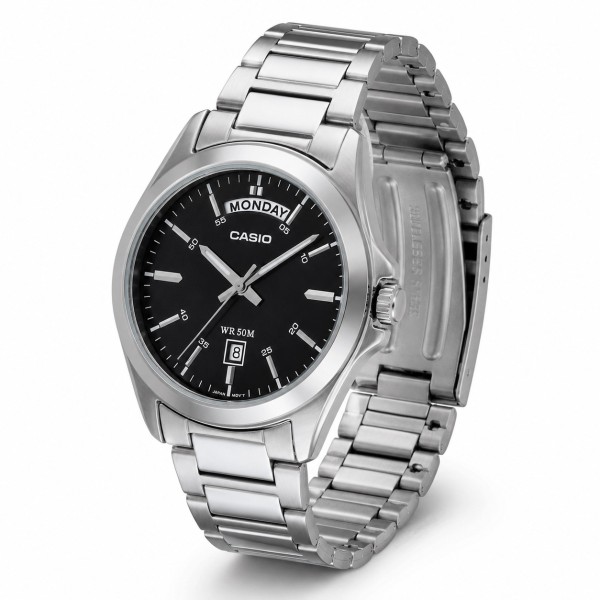 Чоловічий годинник Casio MTP-1370D-1A1 — Класичний сталевий браслет, мінеральне скло, 5 ATM