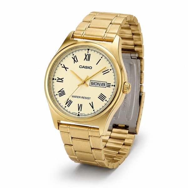Чоловічий годинник Casio MTP-V006G-9B класичний золотистий з датою та днем тижня