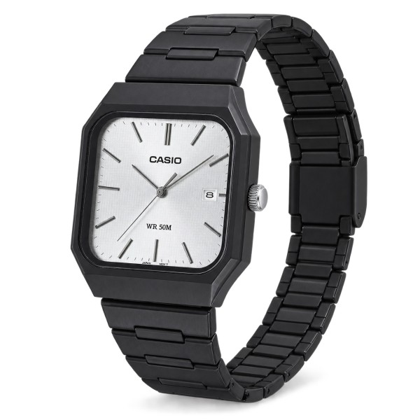 Чоловічий годинник Casio MTP-B185B-7A — класична модель у прямокутному чорному корпусі з браслетом