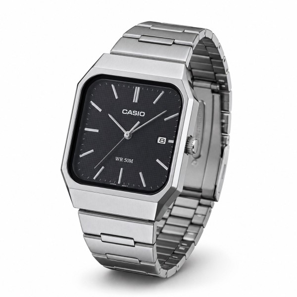 Мужские часы Casio MTP-B185D-1A с черным циферблатом и стальным браслетом