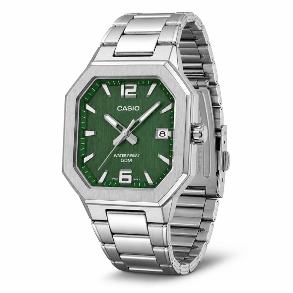Мужские часы Casio MTP-B195D-3A с зеленым циферблатом и стальным браслетом
