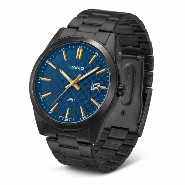 Мужские часы Casio MTP-VD03B-2A с синим циферблатом и черным металлическим браслетом