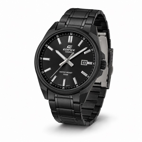 Мужские часы Casio Edifice EFV-150DC-1A в черном цвете с минеральным стеклом и водозащитой 10 ATM