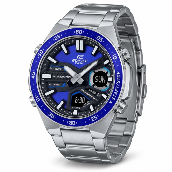 Мужские часы Casio Edifice EFV-C110D-2A — стальной корпус, 10 ATM и комбинированный циферблат