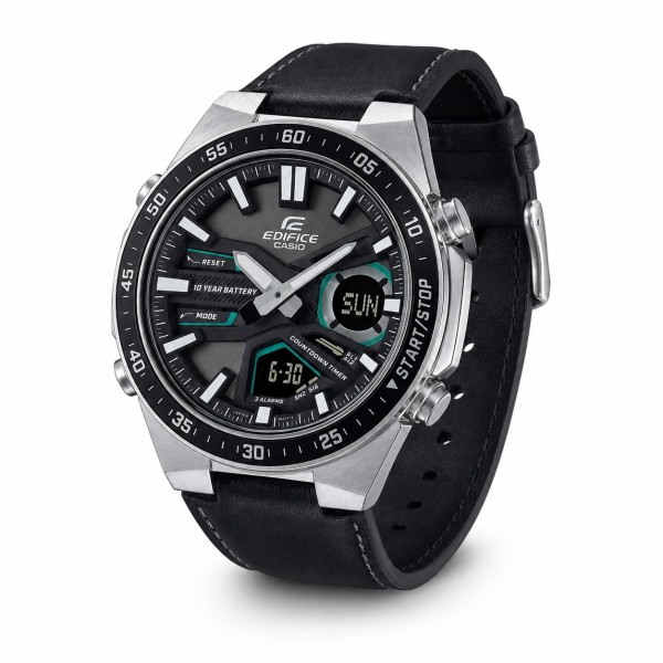 Мужские часы Casio Edifice EFV-C110L-1A с комбинированным циферблатом и кожаным ремешком