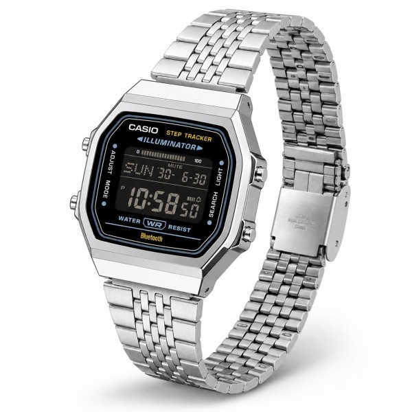 Чоловічий годинник Casio ABL-100WE-1B з Bluetooth та крокоміром, сріблястий браслет