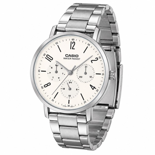Мужские часы Casio MTP-VT06D-7B Classic с белым циферблатом и стальным браслетом