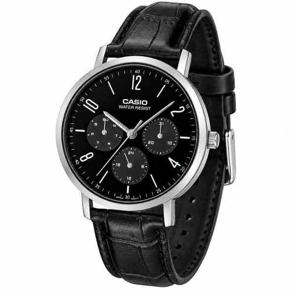 Чоловічий годинник Casio MTP-VT06L-1B — класична модель з шкіряним ремінцем та мінеральним склом