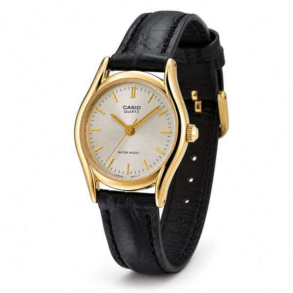 Жіночий годинник Casio LTP-1094Q-7A — класична модель зі шкіряним ремінцем та золотистим корпусом