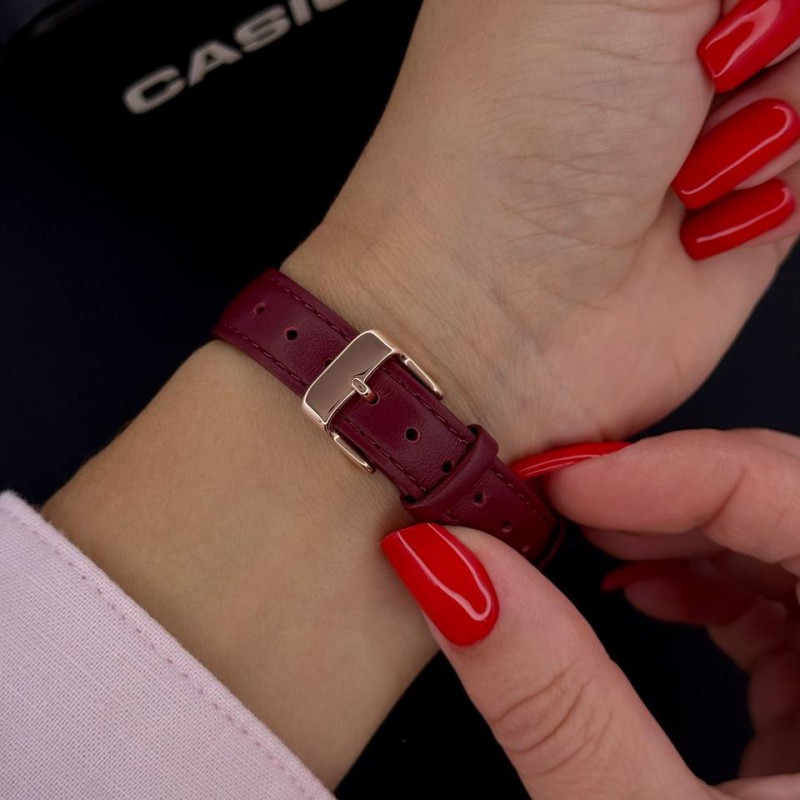 Жіночий годинник Casio LTP-B190RGL-4B – Класична модель у корпусі кольору рожеве золото з червоним шкіряним ремінцем