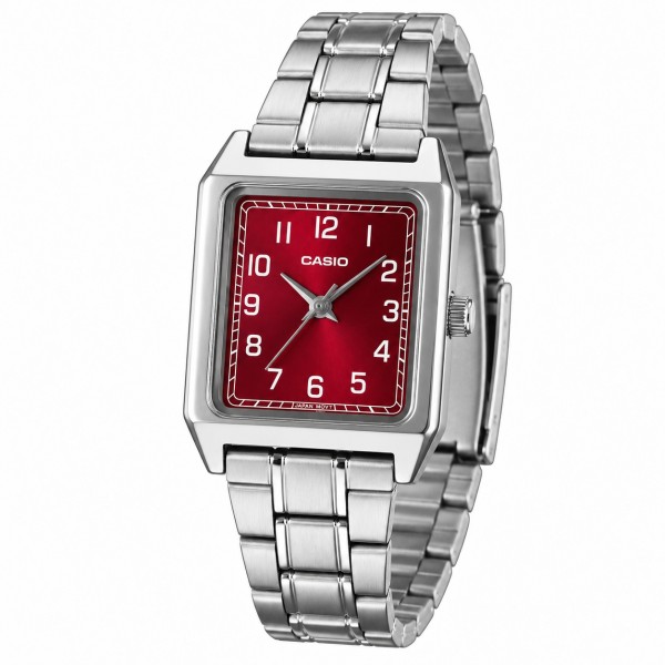 Жіночий годинник Casio LTP-B150DA-4B з червоним циферблатом та сталевим браслетом