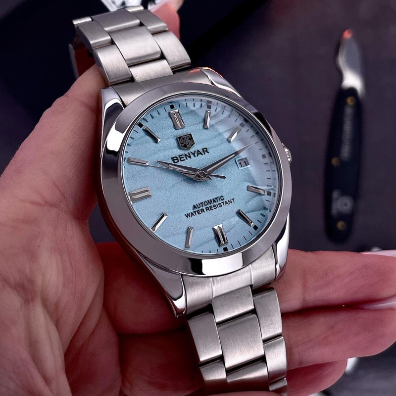Мужские механические часы Benyar BY-5208 Blue с автоподзаводом и синим циферблатом