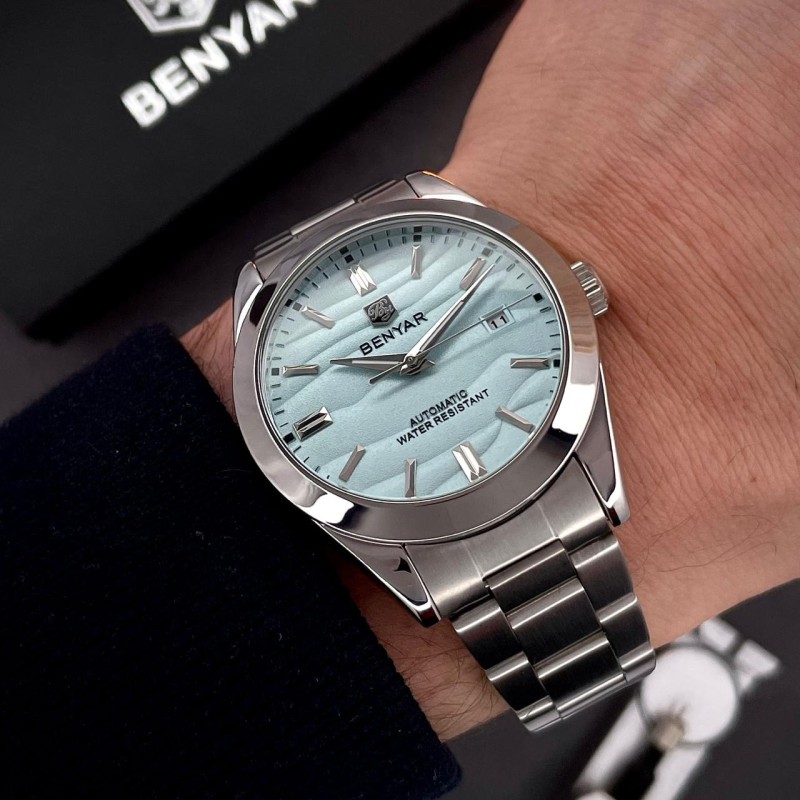 Мужские механические часы Benyar BY-5208 Blue с автоподзаводом и синим циферблатом