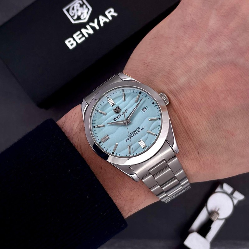 Мужские механические часы Benyar BY-5208 Blue с автоподзаводом и синим циферблатом