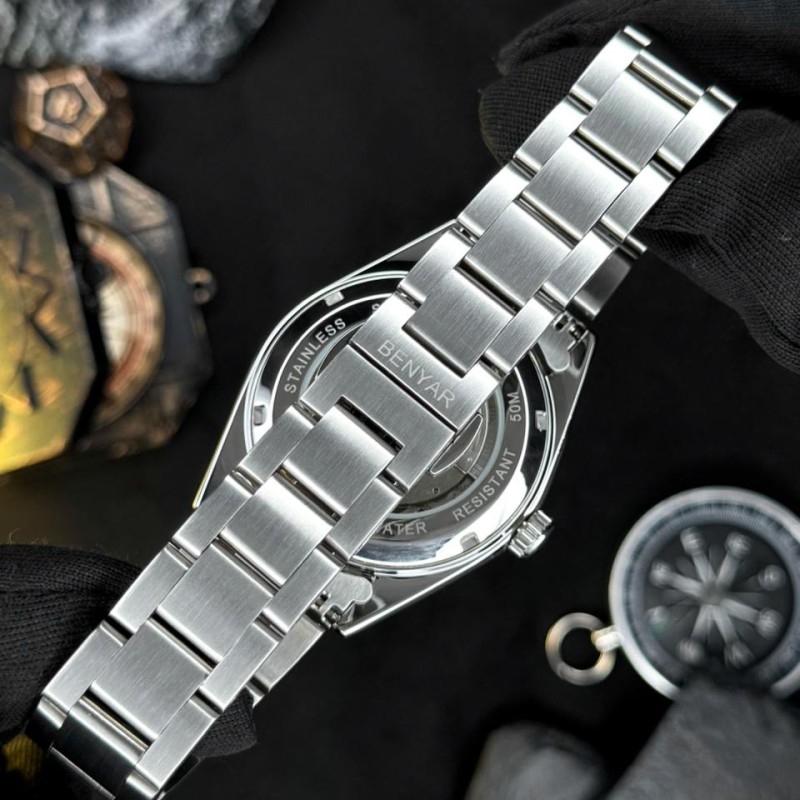 Чоловічий механічний годинник Benyar BY-5208 White з автопідзаводом та сталевим браслетом